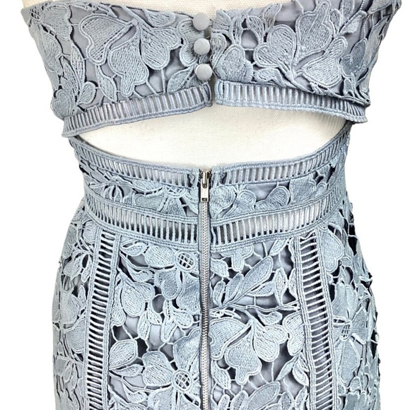 Bardot Botanical Lace Dress in Dusty Blue - Picture 9 of 15